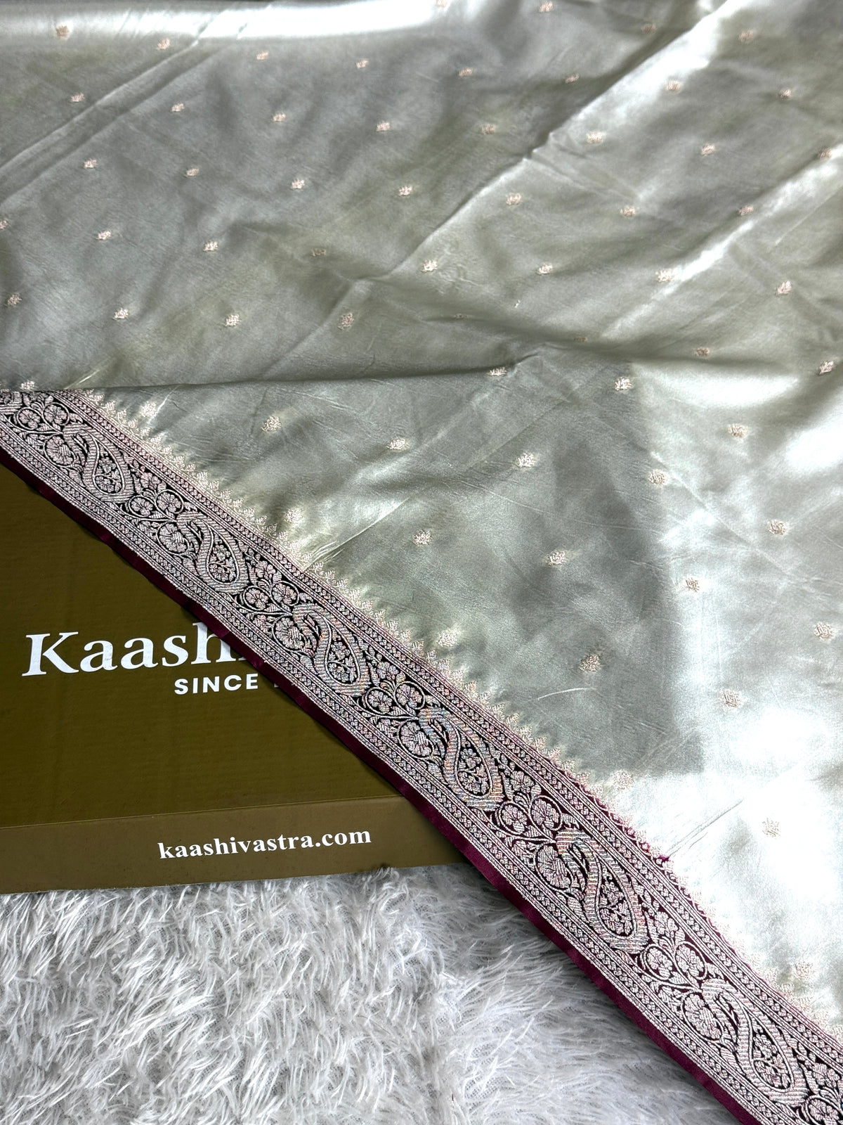 Off white with brown colour premium Banarasi Mashru katan silk saree MK287