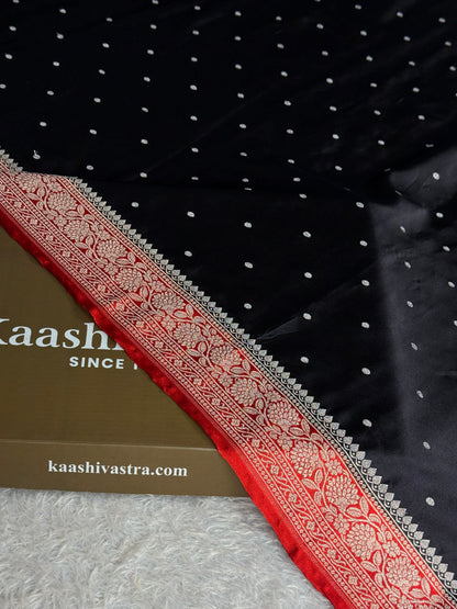 Premium Banarasi red with black colour premium Mashru katan silk saree MK356