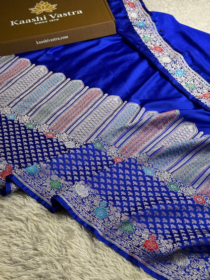 Royal blue color premium Banarasi Mashru katan silk saree MK247