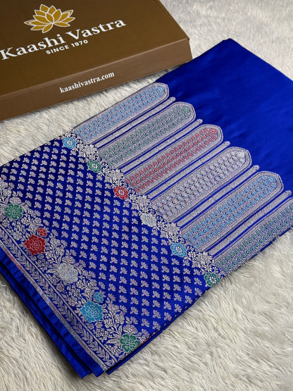 Royal blue color premium Banarasi Mashru katan silk saree MK247
