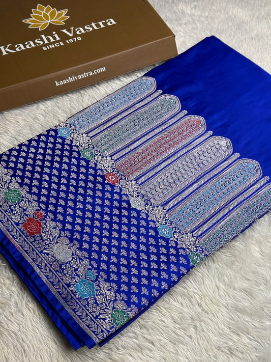 Royal blue color premium Banarasi Mashru katan silk saree MK247