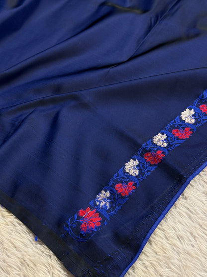 Navy blue premium Banarasi tilfi Mashru katan silk saree MK237