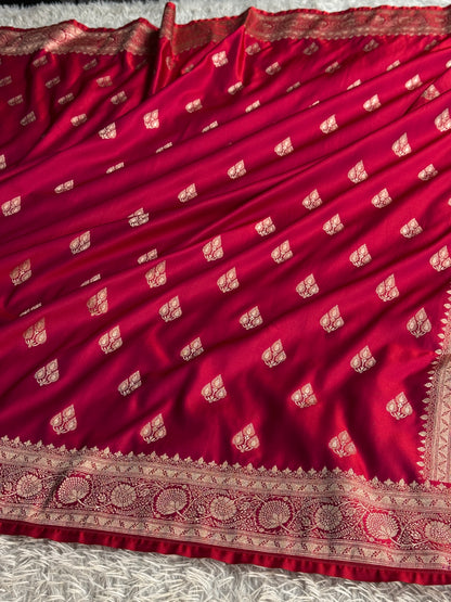 Hot pink colour premium Banarasi Mashru katan silk saree MK341