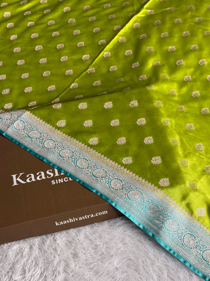 Parrot green with sea blue premium Banarasi Mashru katan silk saree MK290