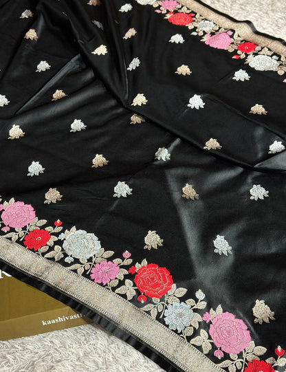 Black colour premium tilfi Mashru katan silk saree MK217