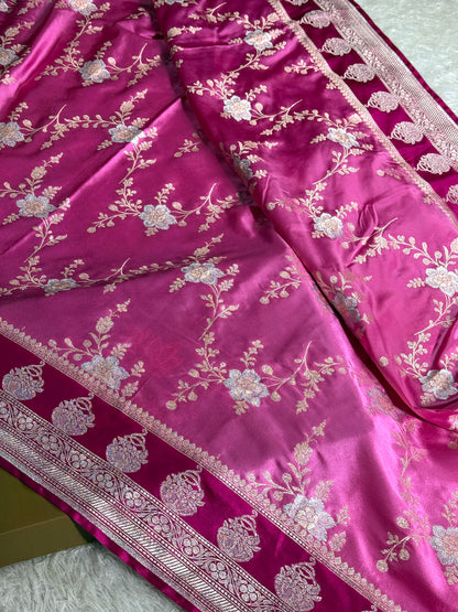 Hot pink and light pink premium Banarasi Mashru katan silk saree MK258