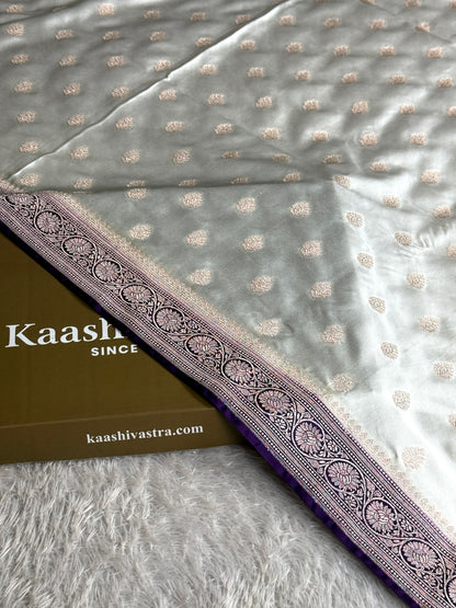 Off white with purple colour premium Banarasi Mashru katan silk saree MK290