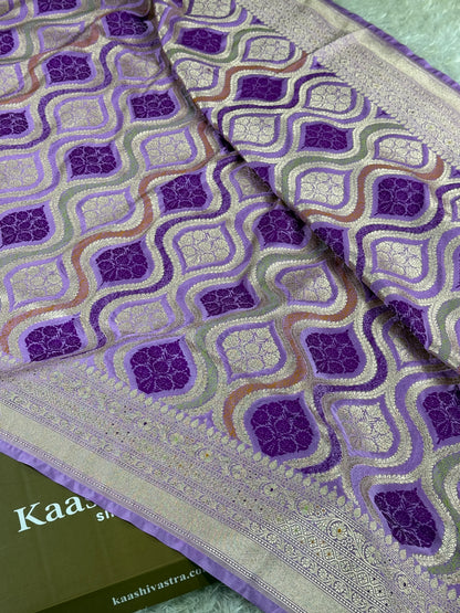 Lavender color premium Banarasi Mashru katan silk saree MK206