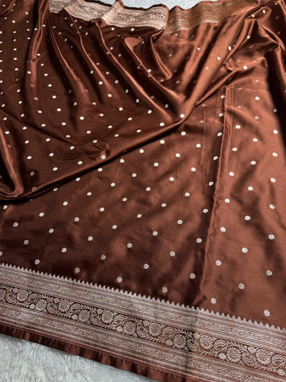 Coffee brown premium Banarasi Mashru katan silk saree MK225