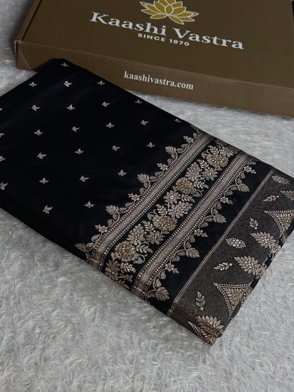 Black colour premium Banarasi Mashru katan silk saree MK326