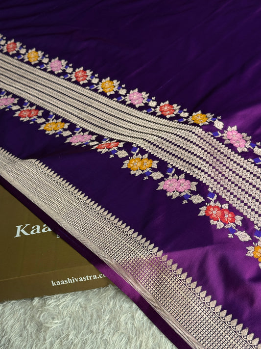 Purple colour premium Banarasi tilfi Mashru katan silk saree MK332
