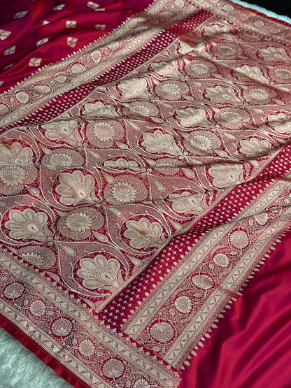 Hot pink colour premium Banarasi Mashru katan silk saree MK341