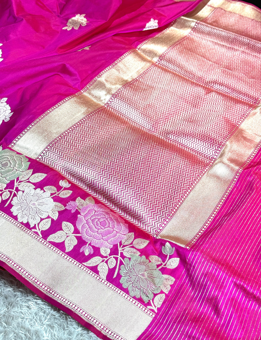 Rani pink premium Banarasi pure handloom silk saree KS101