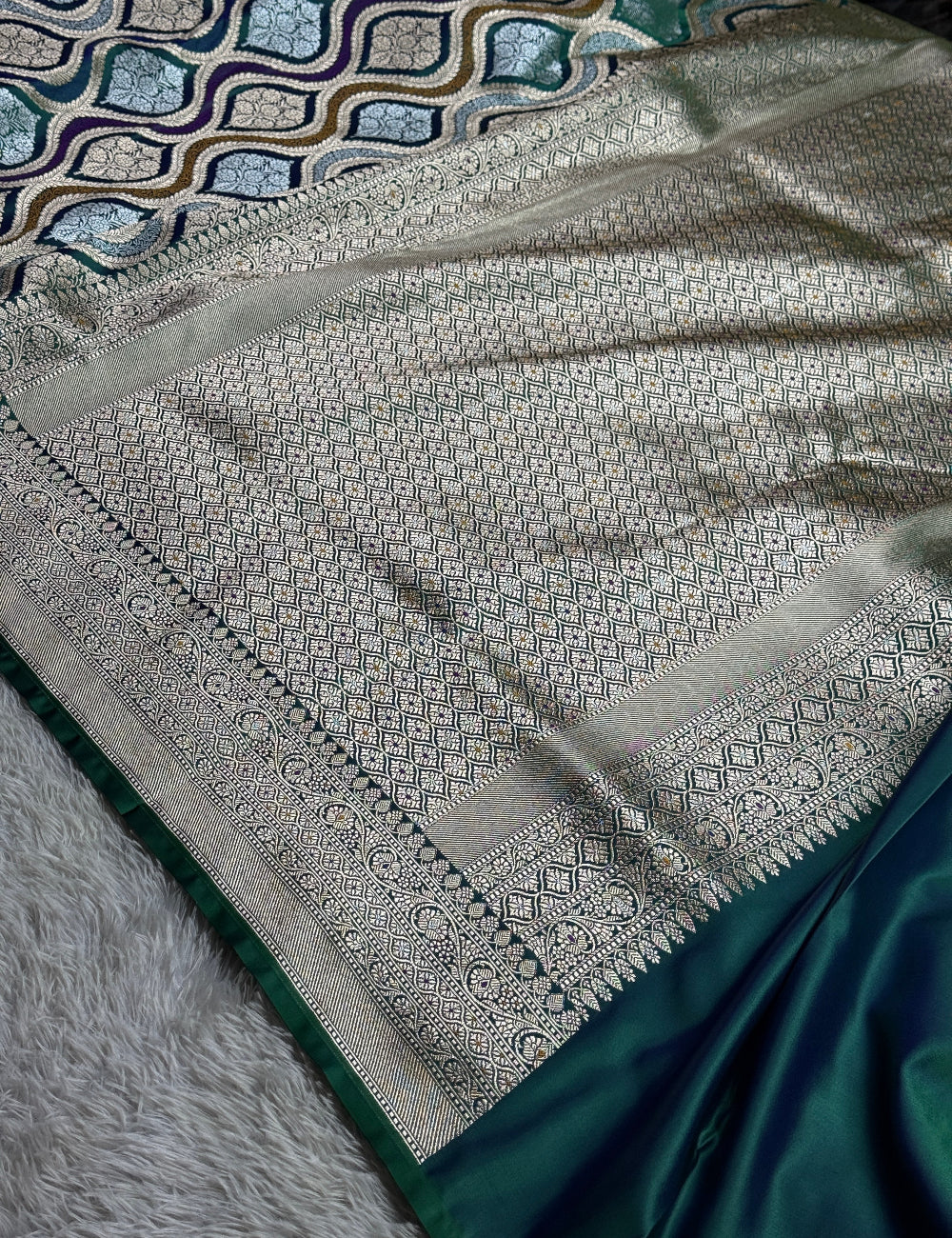 Rama green premium Banarasi Mashru katan silk saree MK206