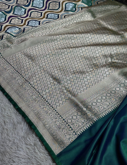 Rama green premium Banarasi Mashru katan silk saree MK206