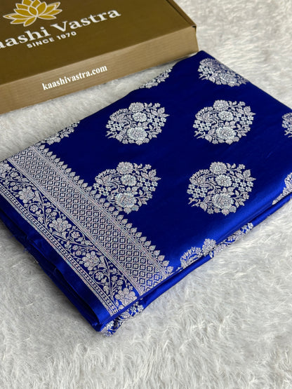Royal blue colour premium Banarasi Mashru katan silk saree MK310