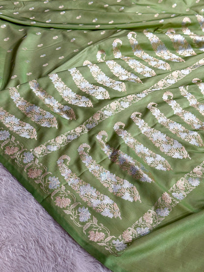 Pista color premium Banarasi Mashru katan silk saree MK237
