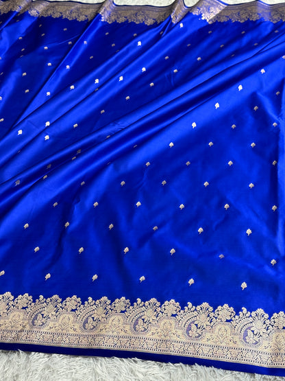 Royal blue colour premium Banarasi Mashru katan silk saree MK307