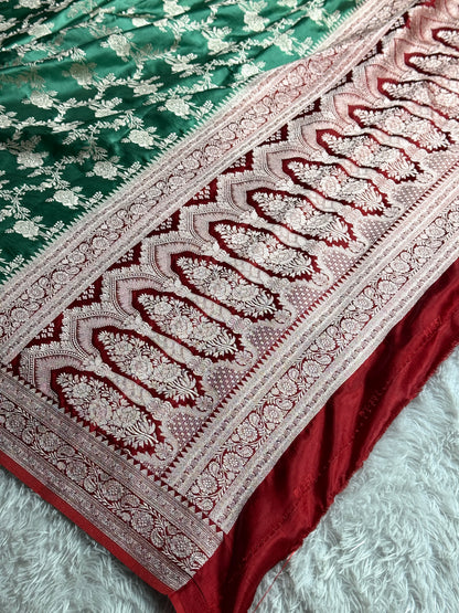Light green with maroon colour premium Banarasi Mashru katan silk saree MK285