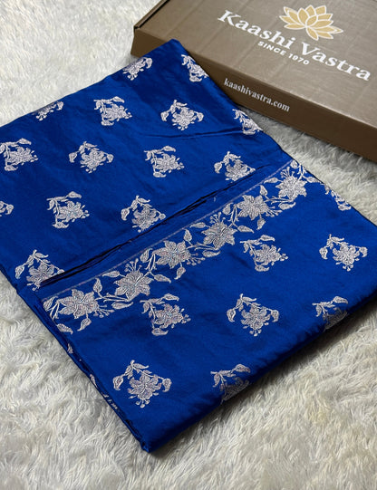 Royal blue colour premium Banarasi Mashru katan silk saree