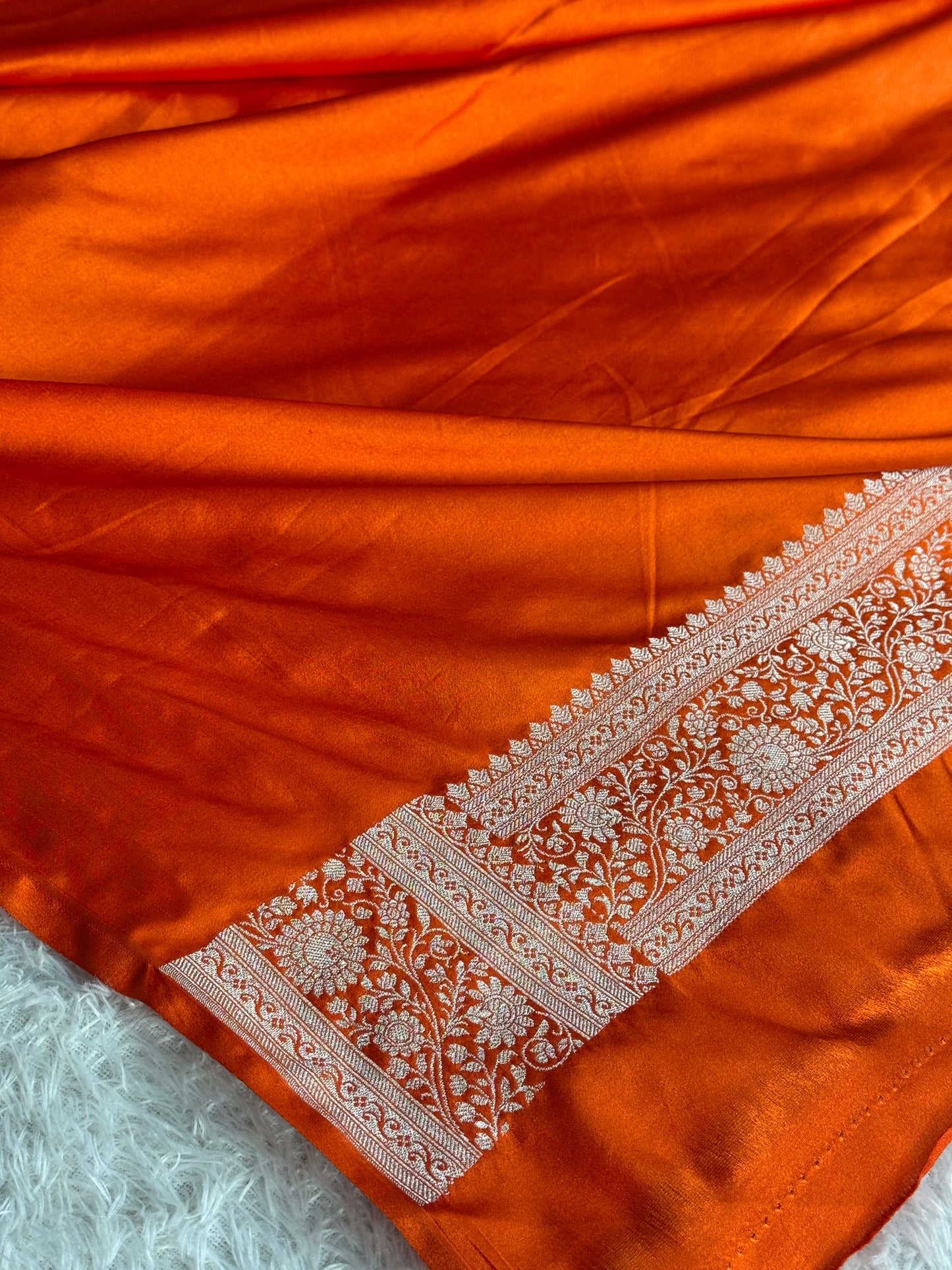 Orange colour premium Banarasi Mashru katan silk saree MK328