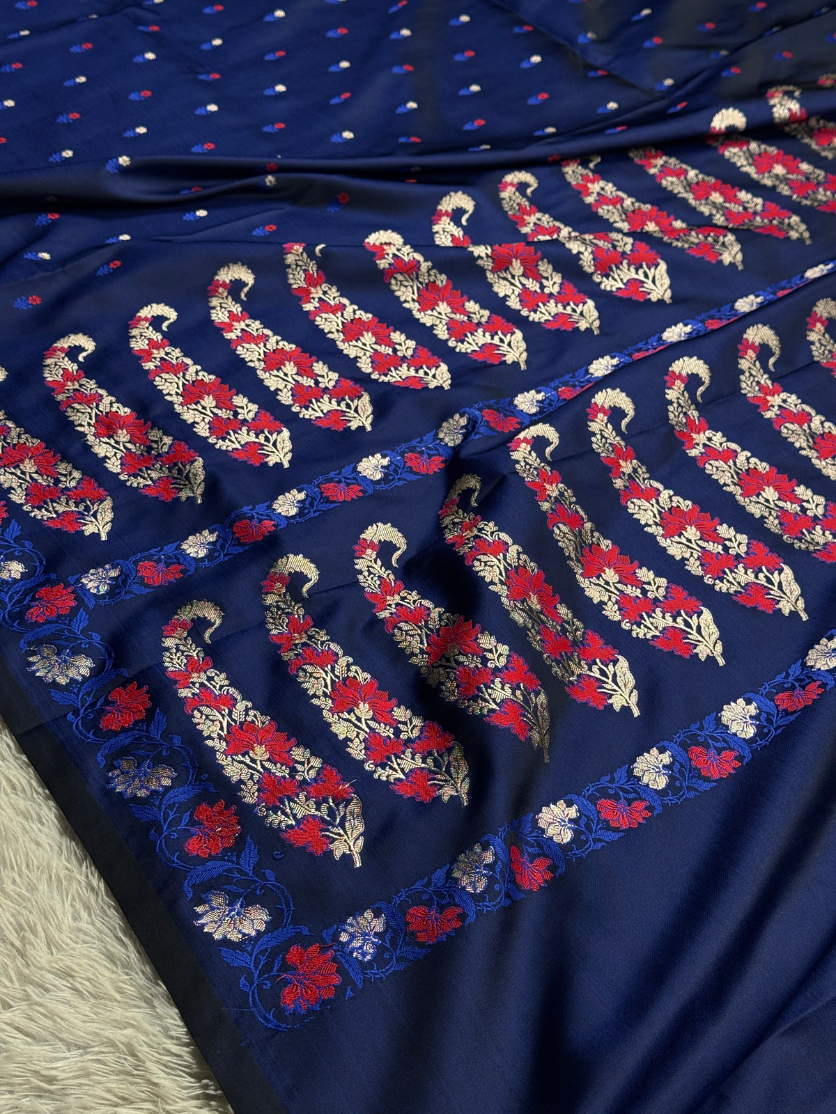 Navy blue premium Banarasi tilfi Mashru katan silk saree MK237