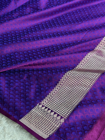 Purple colour premium Banarasi tilfi Mashru katan silk saree MK332