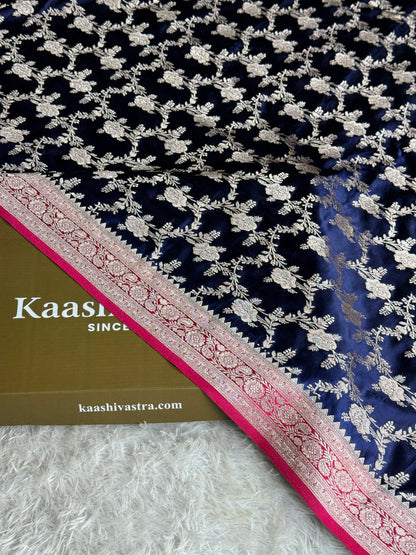 Navy with rani pink colour premium Banarasi Mashru katan silk saree MK285