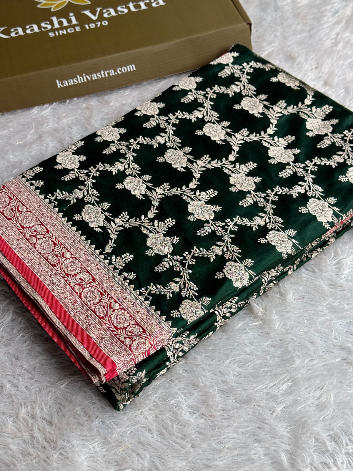 Bottle green with pink premium Banarasi Mashru katan silk saree MK285