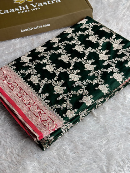 Bottle green with pink premium Banarasi Mashru katan silk saree MK285