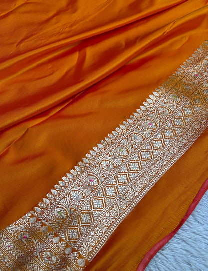 Mustard yellow premium Banarasi tilfi mashru Katan silk saree MK206