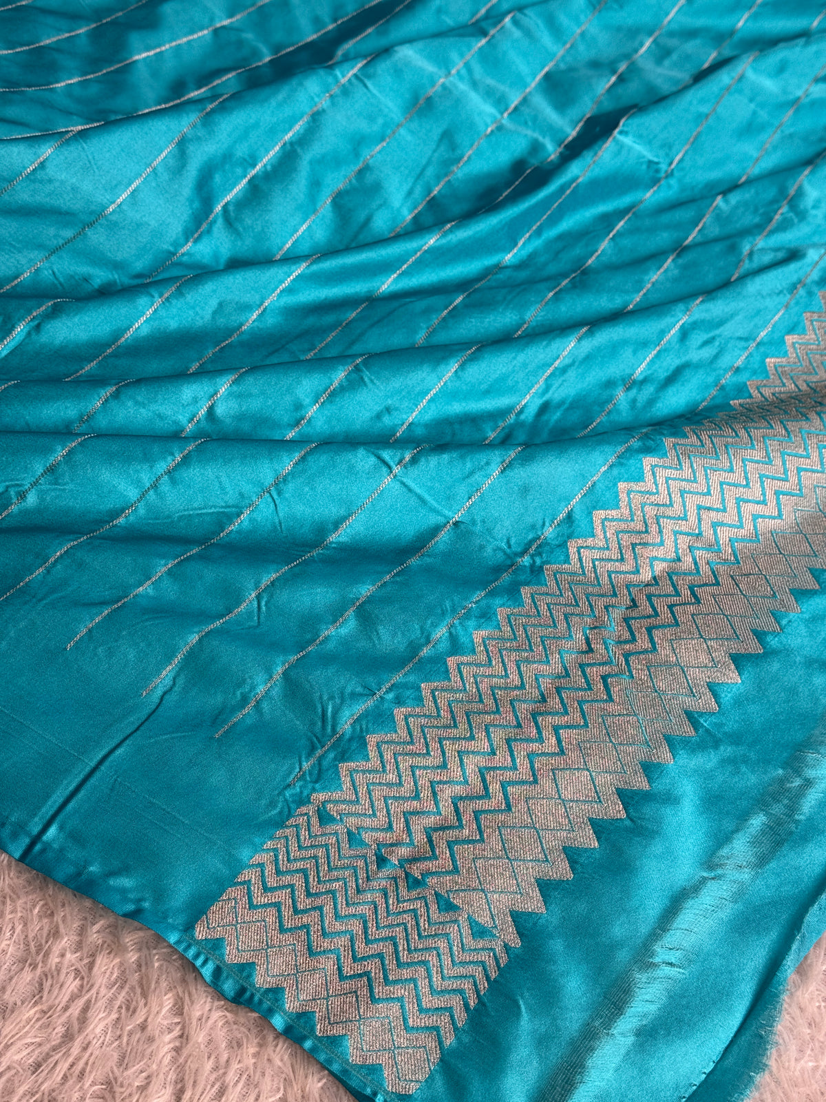 Sea blue colour premium Banarasi Mashru katan silk saree MK338
