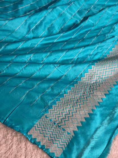 Sea blue colour premium Banarasi Mashru katan silk saree MK338