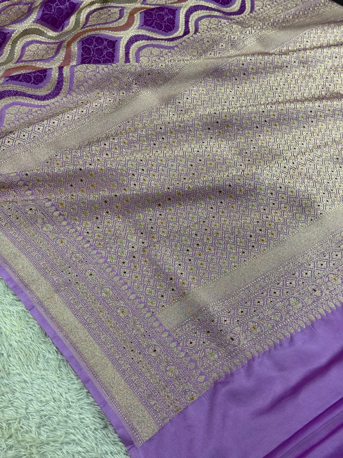 Lavender color premium Banarasi Mashru katan silk saree MK206