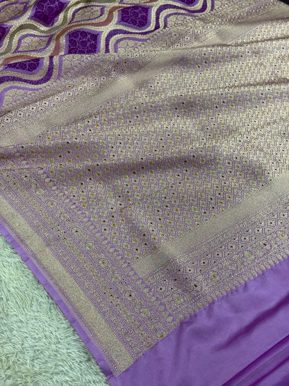 Lavender color premium Banarasi Mashru katan silk saree MK206