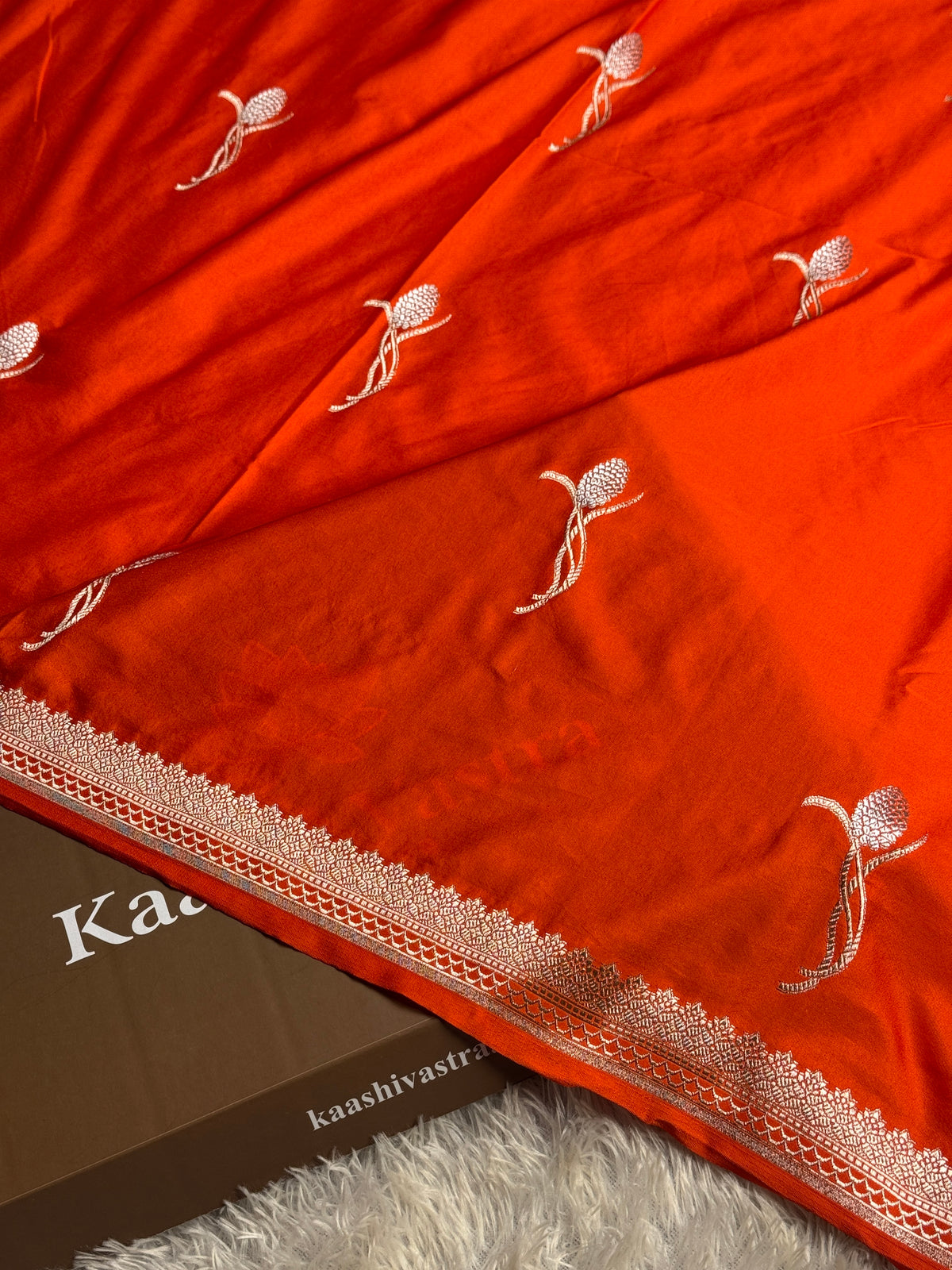 Orange colour premium Banarasi Mashru katan silk saree MK263