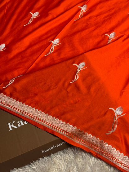 Orange colour premium Banarasi Mashru katan silk saree MK263