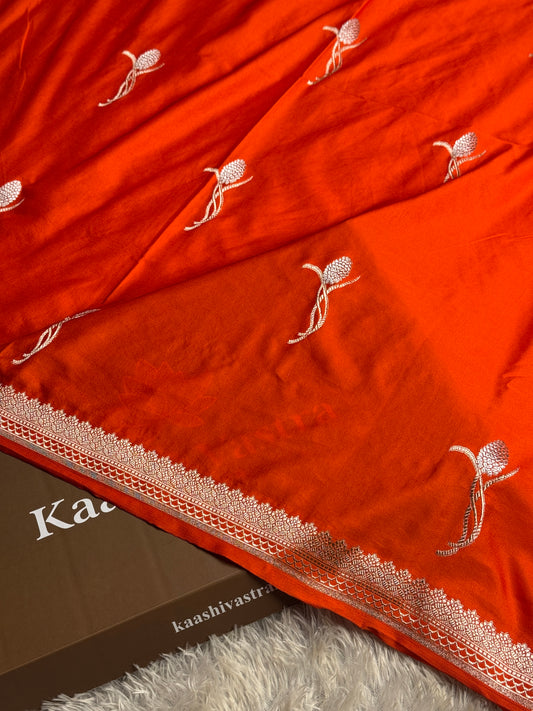 Orange colour premium Banarasi Mashru katan silk saree MK263