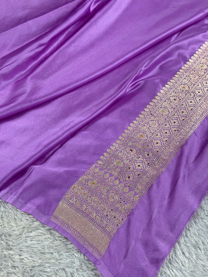Lavender color premium Banarasi Mashru katan silk saree MK206