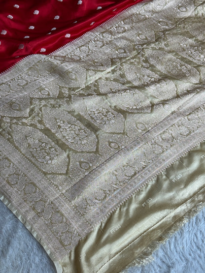 Maroon with cream premium Banarasi Mashru katan silk saree MK182