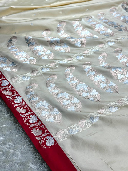 Red and cream color Premium Banarasi Mashru katan silk saree MK235