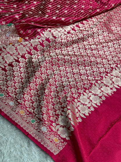 Hot pink colour premium Banarasi Mashru katan silk saree MK292
