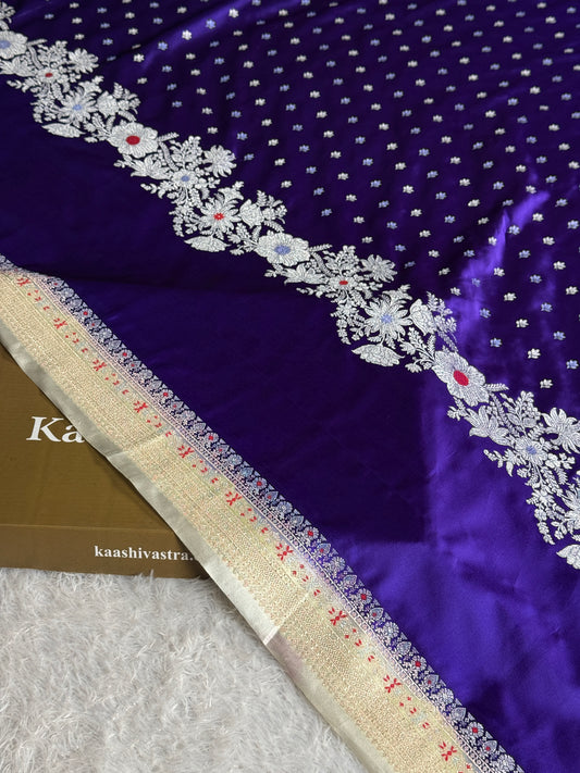 Purple with cream colour premium Banarasi Mashru katan silk saree MK312