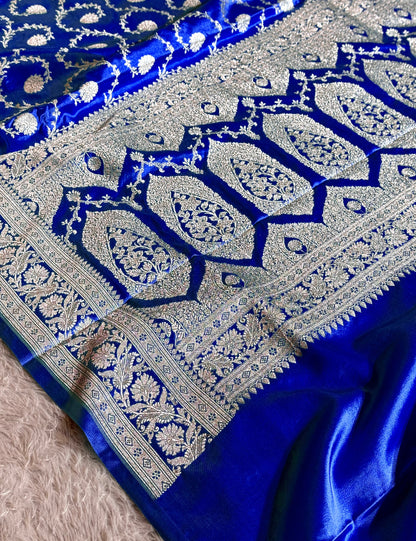 Royal blue color premium Banarasi mashru katan silk saree MK234