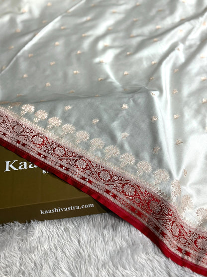 Red and off white Premium Banarasi Mashru katan silk saree MK236