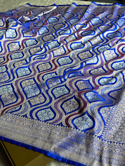 Royal blue premium Banarasi Mashru katan silk saree MK206