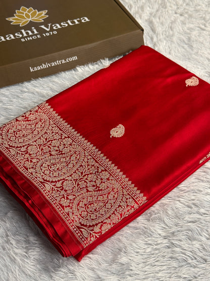 Red colour premium Banarasi Mashru katan silk saree MK309