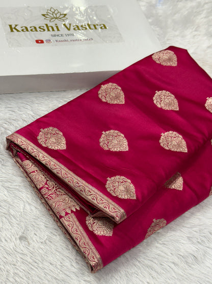 Rani pink premium Banarasi Mashru katan silk saree MK161