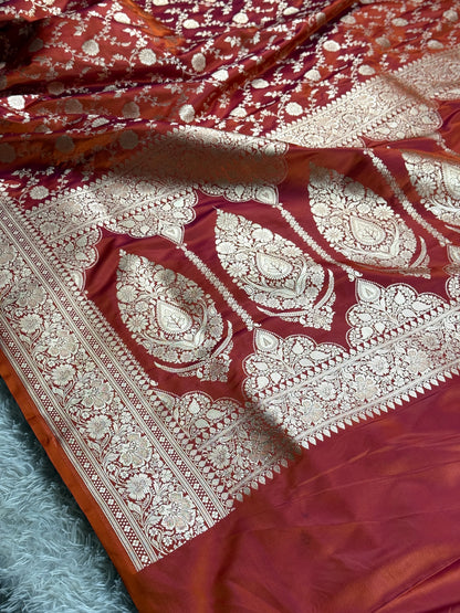 METALLIC ORANGE PREMIUM BANARASI MASHRU KATAN SILK SAREE MK265