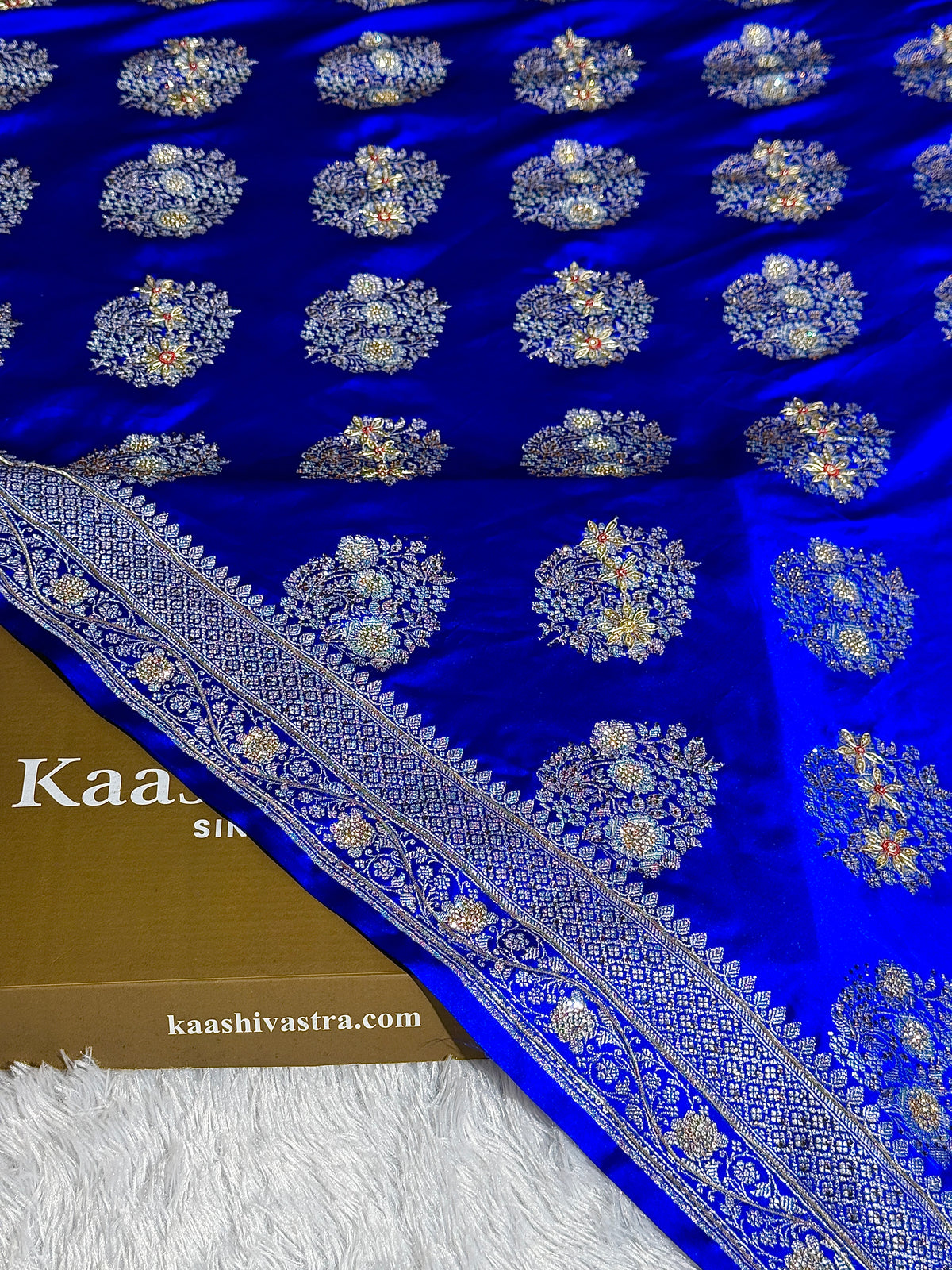 New Bridal Royal blue premium Banarasi Mashru katan silk saree MKB101
